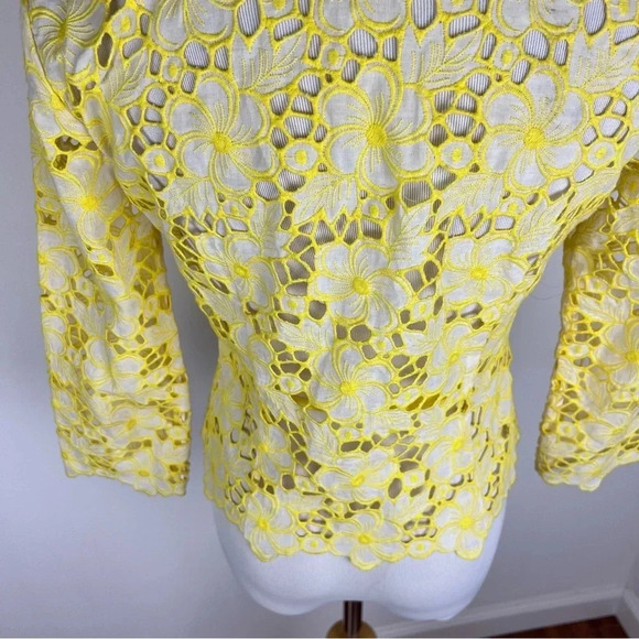 Lilly Pulitzer Vintage Floral Lace Yellow Blazer Jacket Size 2 - Picture 4 of 6